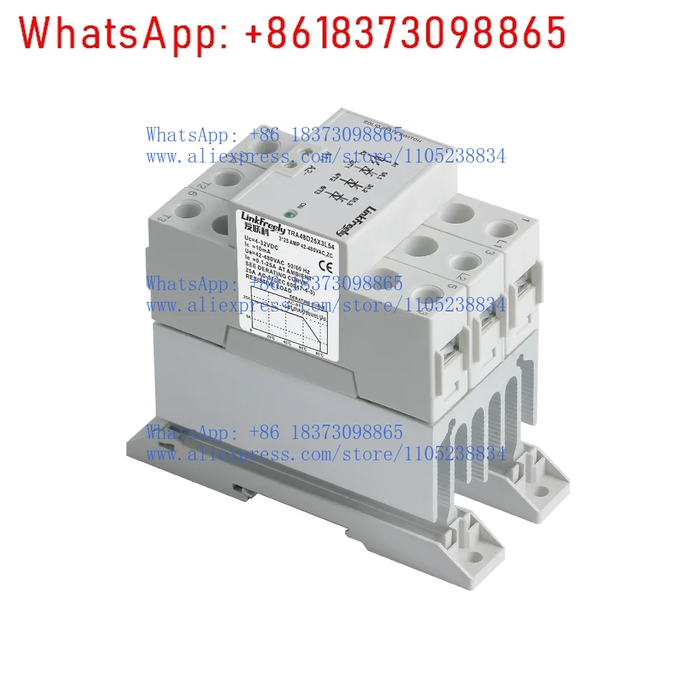 TRA48D25 * 3L54 Slim DC Controlled AC 3-Phase Solid State Relay Module with Heatsink and Rail Mount 25A 380VAC 480VAC