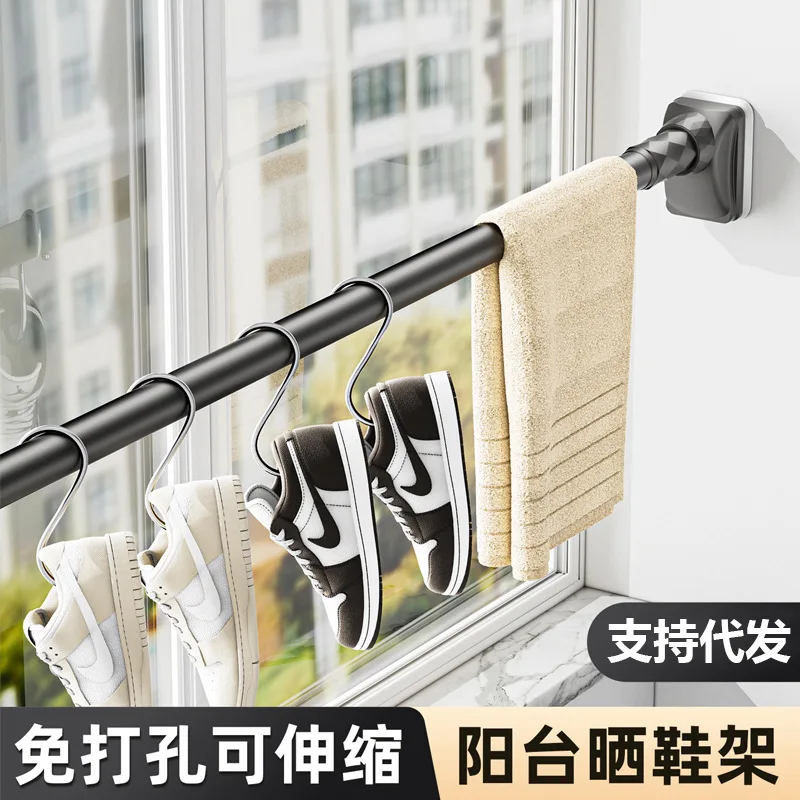 No-Drill Telescopic Clothes Drying Rod Mm Stainless Steel Tension Bar Expandable M Lengths Hanging Rings Balcony Bathroom Closet