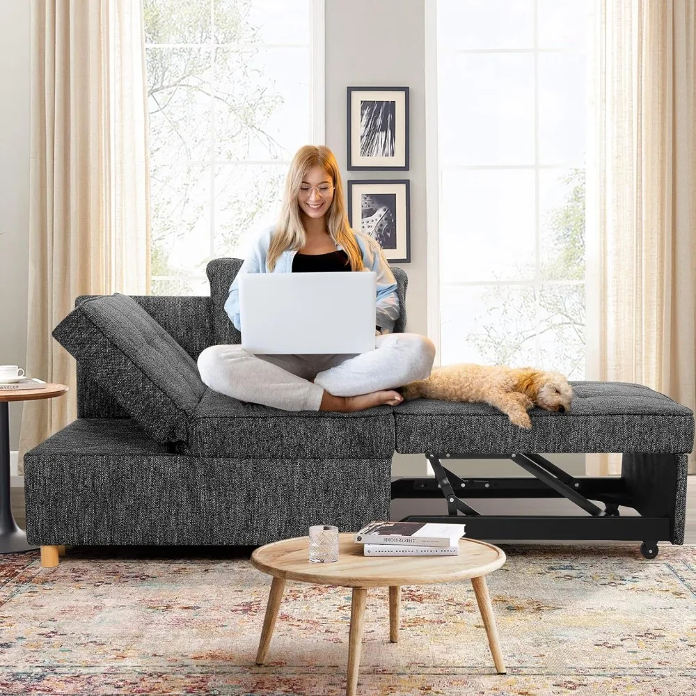 

Sofa Bed, 4-in-1 Convertible Sleeper Sofa, Pull Out Couch with 3 Seater, Sofa Chair with 5 Adjustable Backrests, 71’’ Linen Cou