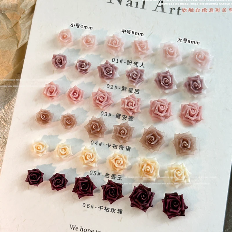 30PCS Mix Sizes Beautiful Colorful Thorny Rose Flowers Resin Nail Art Rhinestones Decorations Manicure Ornaments Accessories