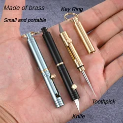 Mini EDC Brass Retractable Knife Toothpick Key Pendant Gift Portable Self-defense Tooth Cleaning Tool Fruit Sign Open Delivery