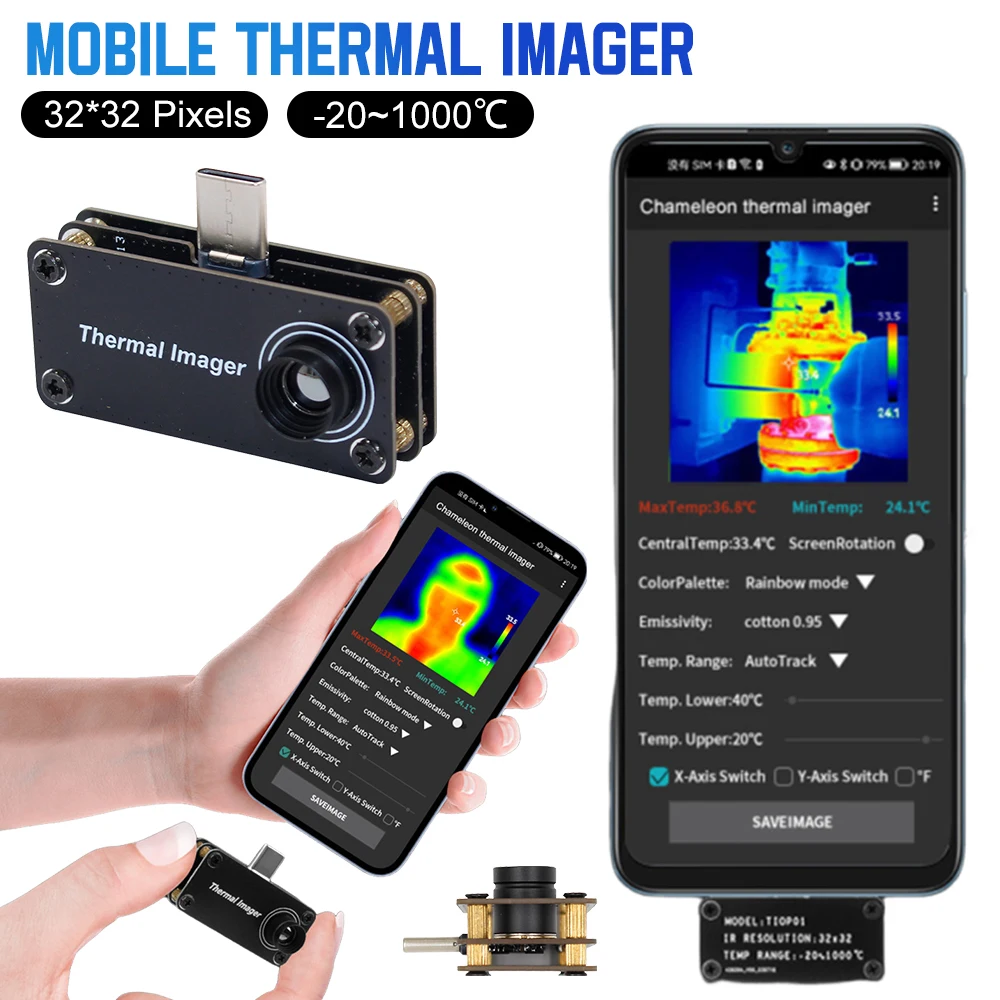 Type-C Mobile Thermal Imager APP Control 32*32 Pixels Infrared Thermal Imager Infrared Camera for Android Mobile Phone