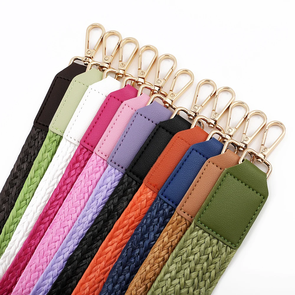 New Sollid Color Woven Raffia Bag Strap Multiple Color Options Handmade High Quality Bag straps With Hardware Accessories