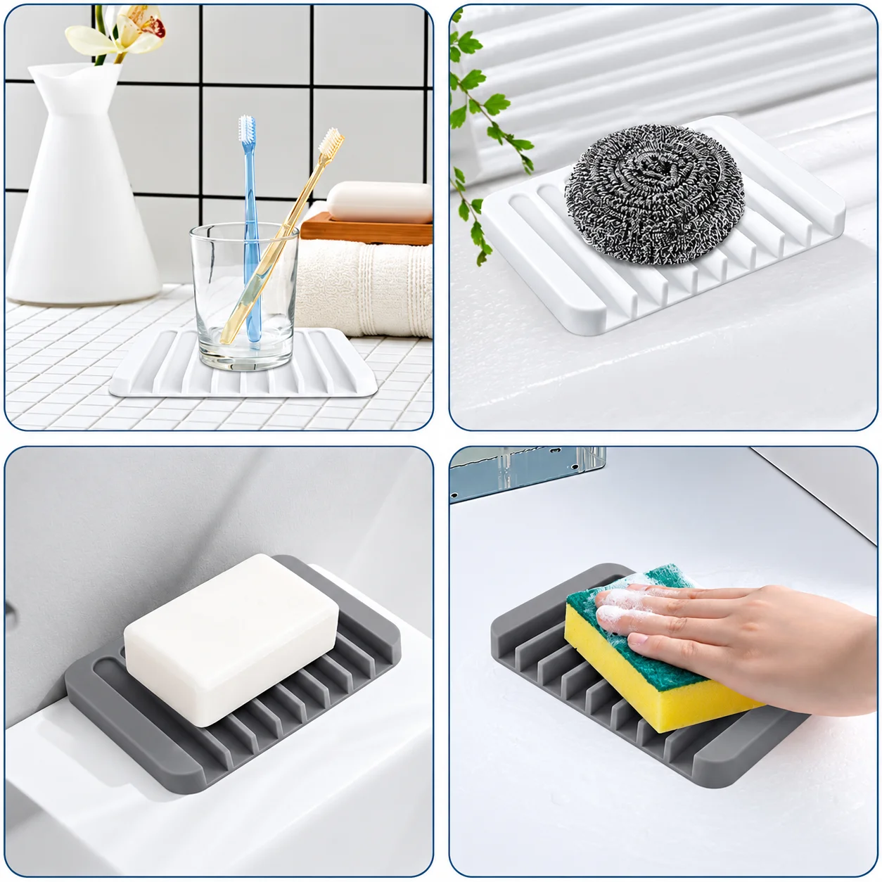 1Pcs Silicone Self Draining Soap Holder Dish Soap Saver for Shower Bathroom Kitchen - Keeps Soap Bars Dry and Clean