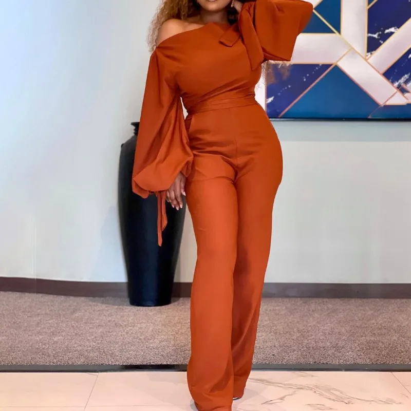 

Women's New Fashion Off Shoulder Casual High Waist Wide Leg Jumpsuit Temperament Commuting Female Elegant Long Sleeve Jumpsuits