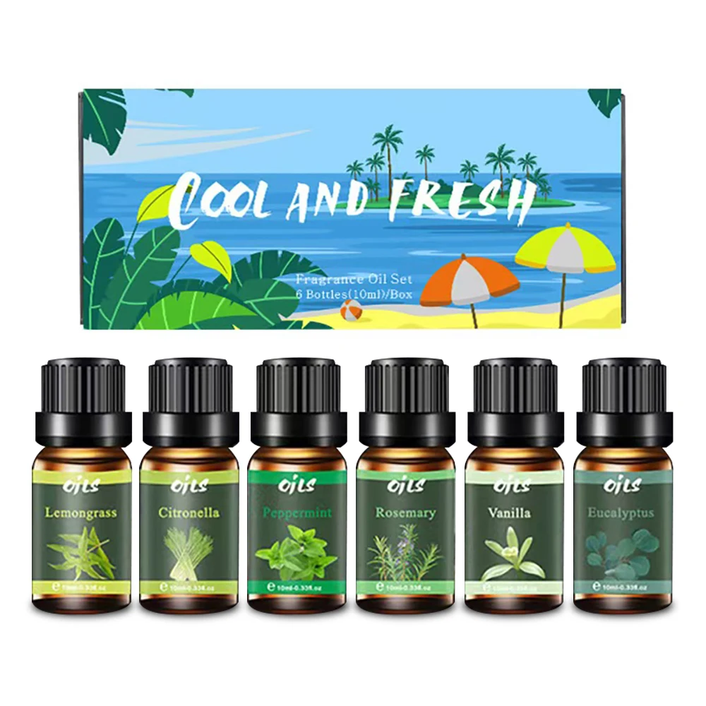 ناشر للمنزل 6 قطع مجموعة من 10 مل زيت عطري للعلاج العطري عطر غرفة المنزل ينعش بشكل طبيعي عطر ناشر الغرفة