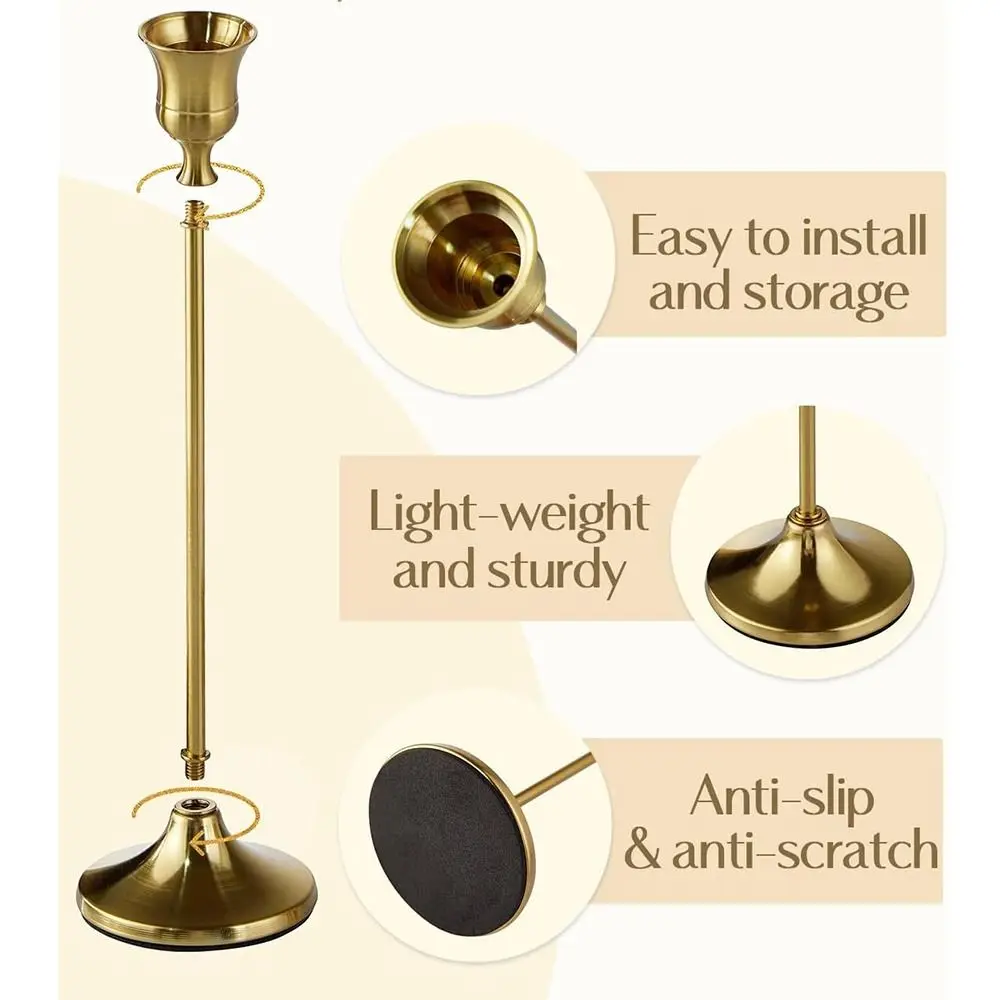 3Pcs Exquisite Metal Metal Candlestick Gold Plated European Style Tabletop Candle Holder Flat Bottom Decorative