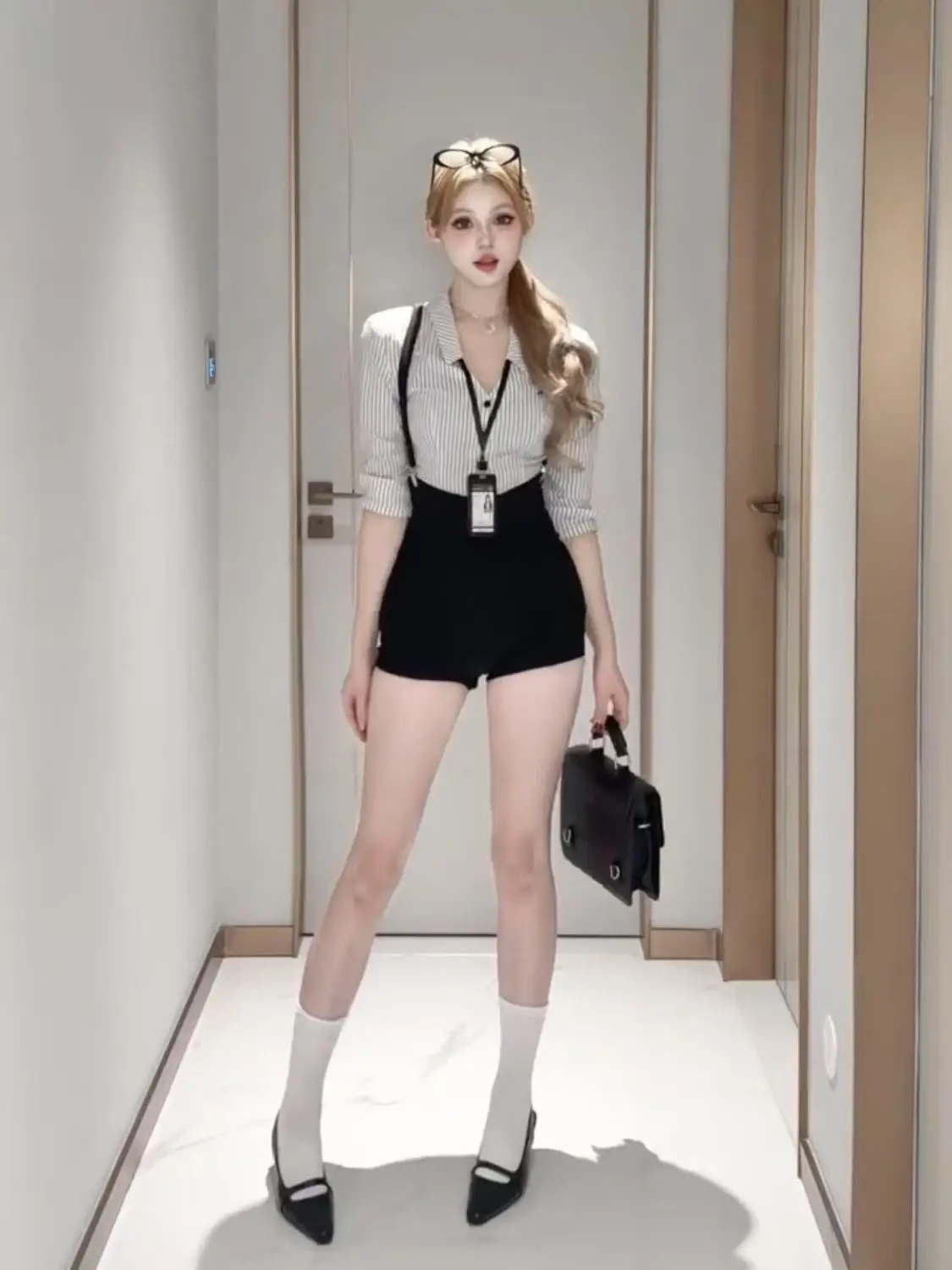 

American Hot Girl Set Strap Pants Pure Desire College Sle Striped irt Top Butt Covering orts Faionable Two Piece Set ...