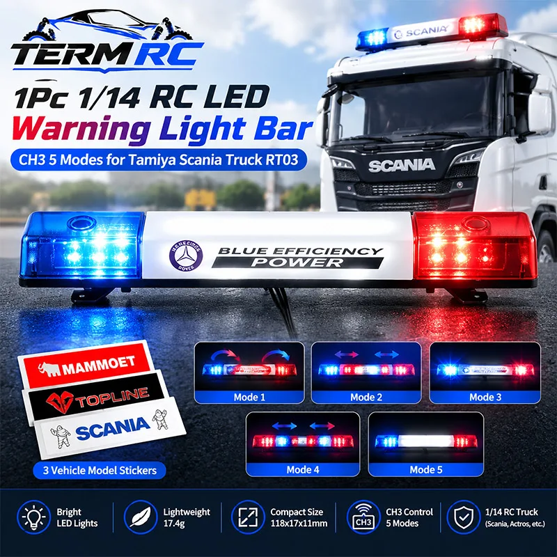 1Pc 1/14 RC LED Warning Light Bar CH3 5 Modes for Tamiya Scania Truck RT03