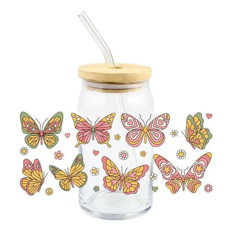 Cool Butterfly UV DTF Wrap Transfer Stickers DTF Wrap For Bottle Coffee Cups Mugs Waterproof DIY Decal Custom Logo