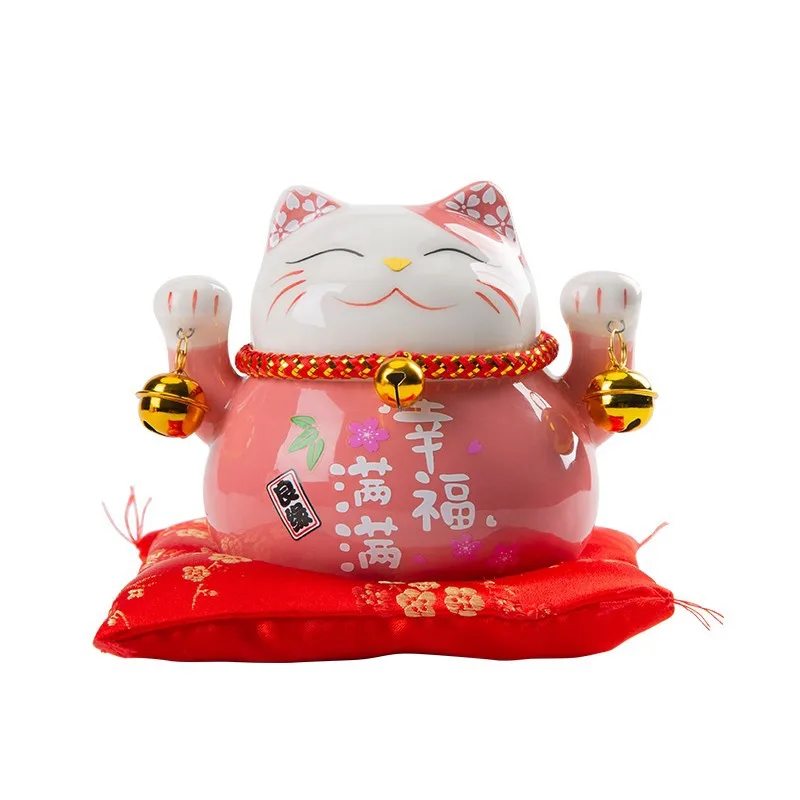 Fortune Cat Ceramic Ornaments, Japanese Welcome Cute Cat, Small Piggy Bank, Decoration Statues for Decoration, 4.5 in