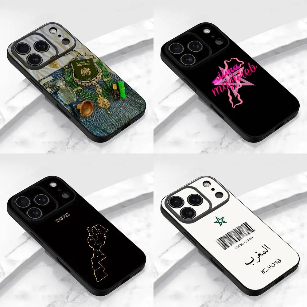 

Moroccan Morocco Flag Passport Map Phone Case For iPhone 17,16,15,14,13,12,11,Pro,Max,Plus,E,Air,Mini Protective Black Cover