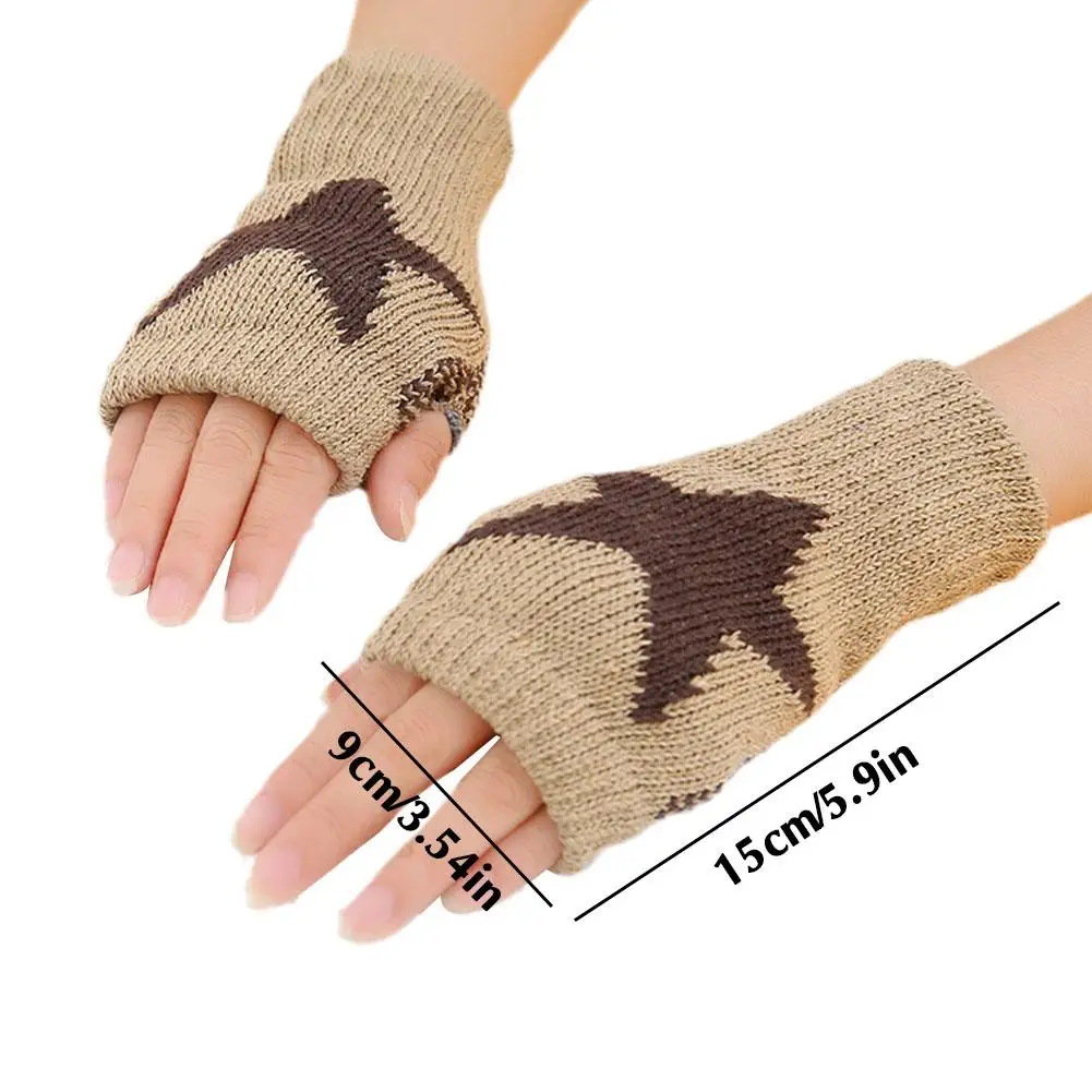 Fashion Warm Pentagram Knitted Fingerless Winter Gloves Soft  Wool Knitting Arm Flexible Hand Gloves Warmer for Men Women