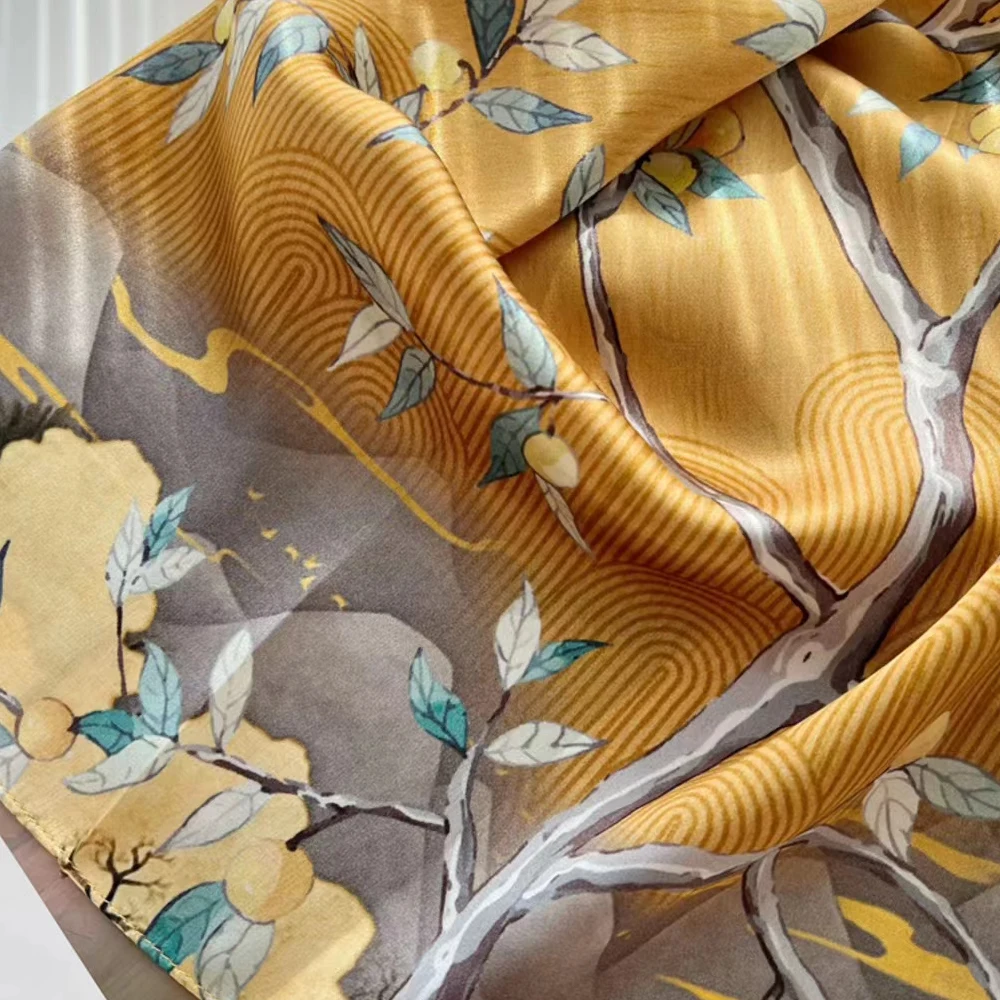 BYSIFA|New Ginger 100% Mulberry Silk Shawl Scarf Fashion Women Fall Winter Elegant Floral Crepe Satin Silk Long Silk Scarves