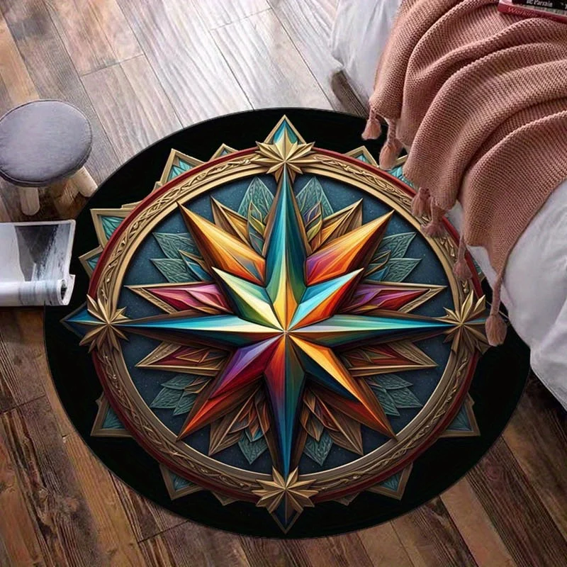

Mandala star geometric rainbow pattern round rug crystal velvet bohemian yoga meditation room decor spiritual home carpet