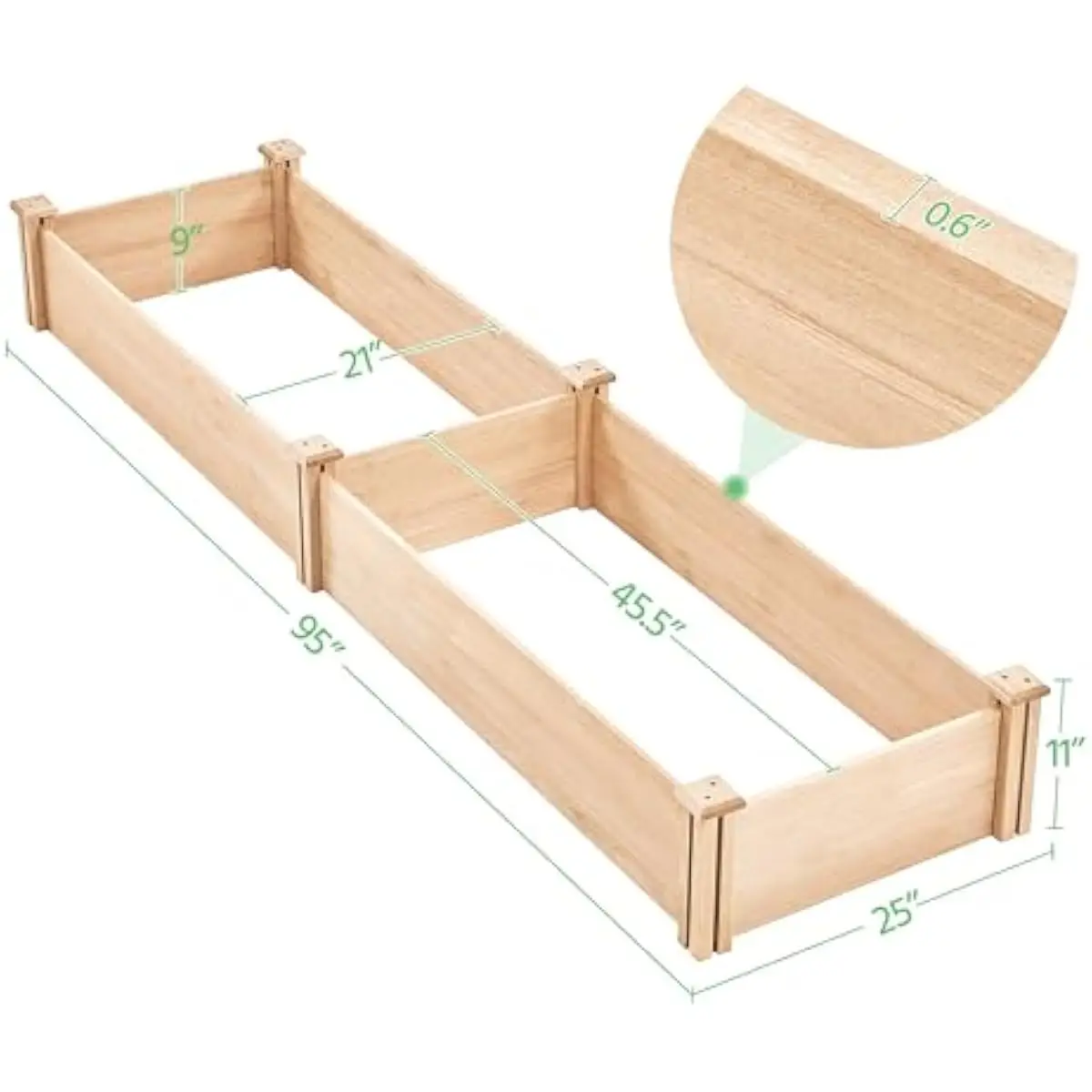 Wooden Raised Garden Bed with Dual Compartment Design Natural Fir Construction Open Bottom Weather Resistant Flexible Modular As