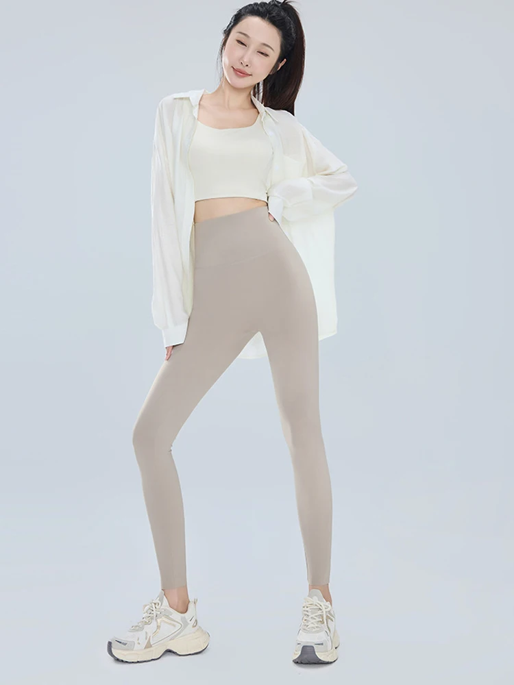 سراويل يوجا عالية الخصر من جلد arkskin رفيعة موديل Fitn سراويل بيضاء للربيع والصيف سراويل ذات طبقة أساسية للتخسيس