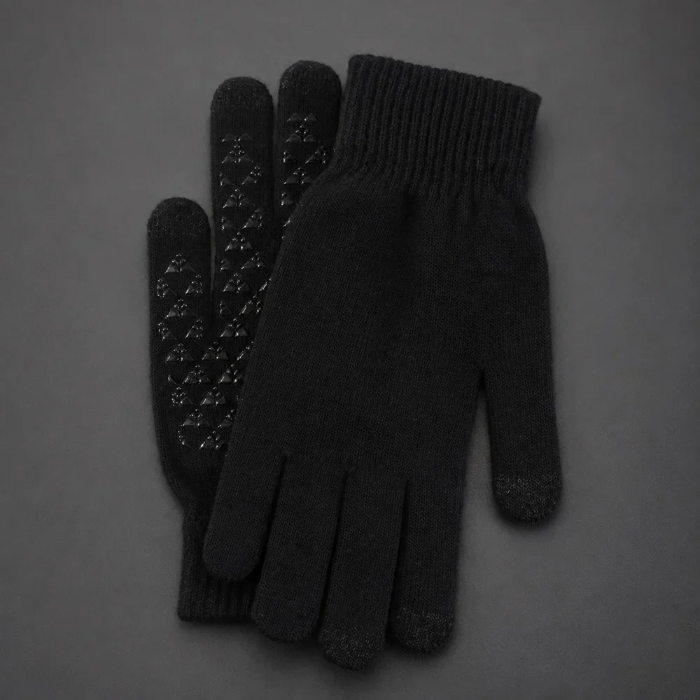 Black Knitted Touchscreen Winter Gloves one matching pair cold weather warm knit handwear outdoor commuting walking driving