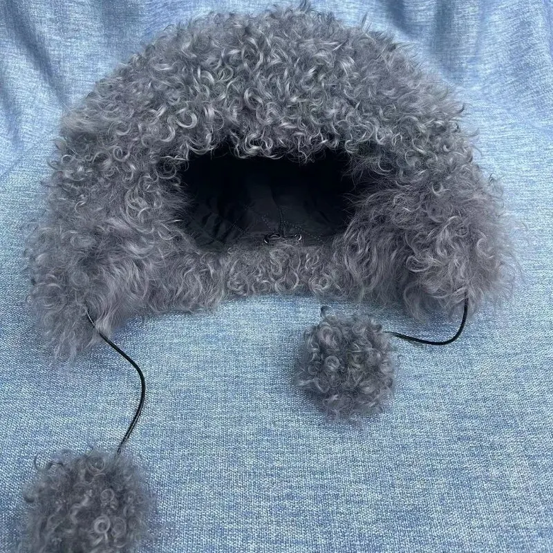 Warme Winter-Tiermotive Mütze aus Lockiger Wolle und Echtem Leder Neuer Stil für Männer und Frauen Gemütliche Echtpelz-Mütze für Kaltes Wetter – Detail 22