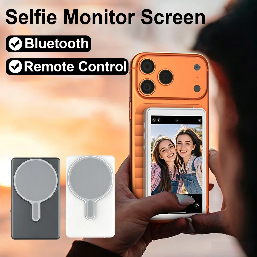 Magnetic Phone Vlog Selfie Monitor Screen,Back Camera Selfie Monitor with BT Remote Control,Compatible with iPhone and Android