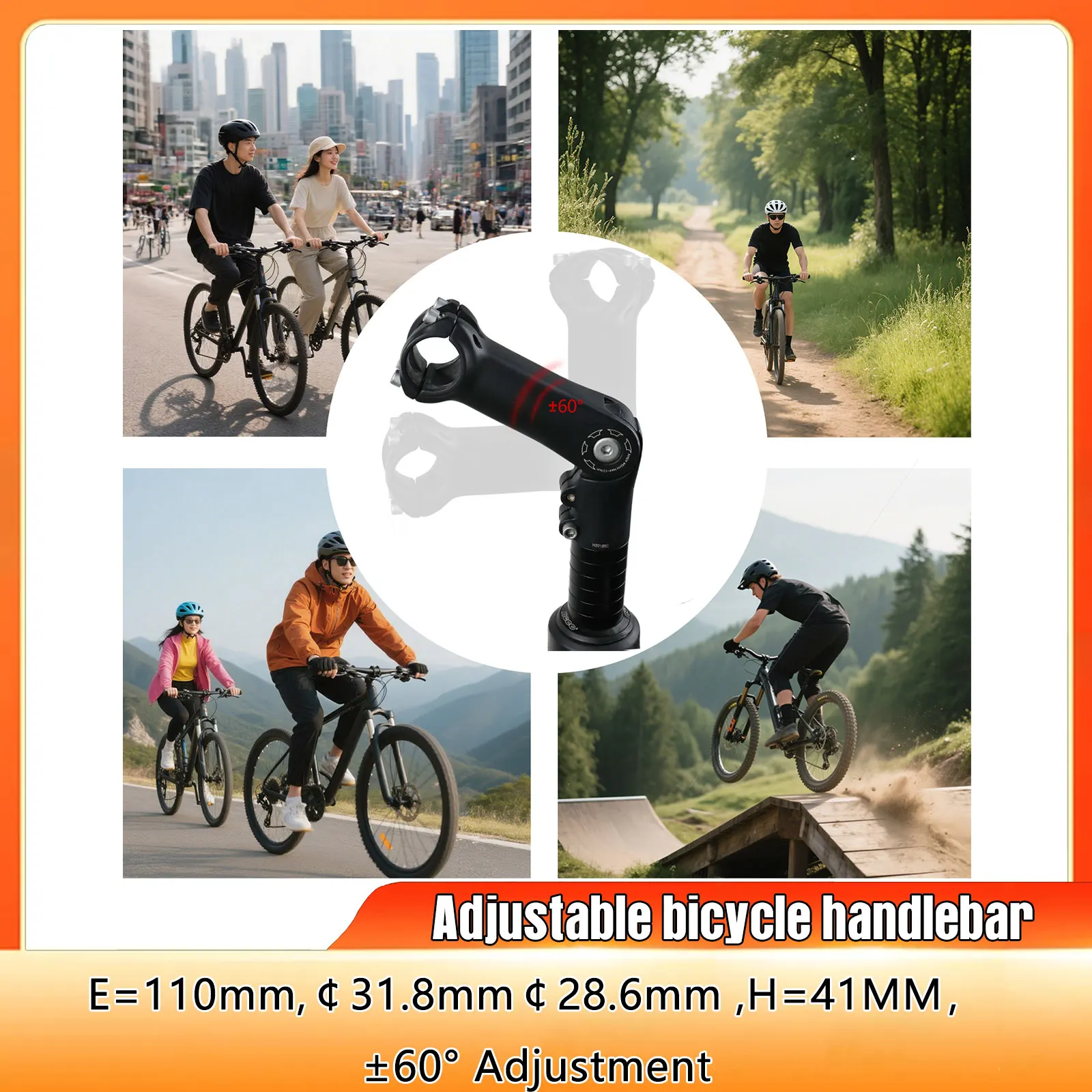 

Bicycle Stem Road Mountain MTB Bike Table 110mm Rod Adjustable 60° Front Fork Stem for 31.8mm Handlebar Power Parts