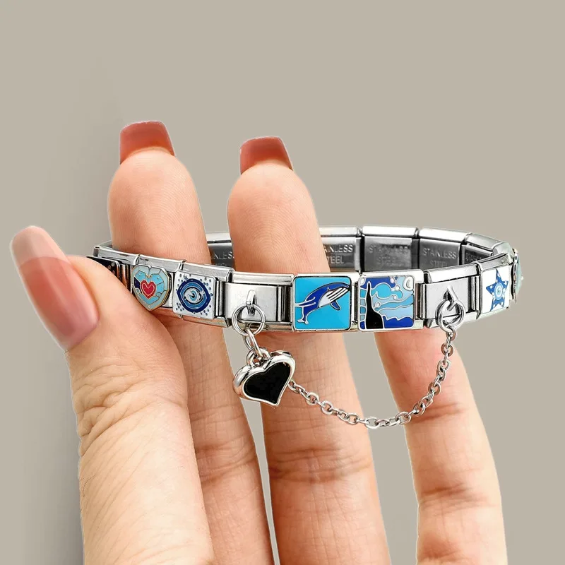 Y2K Marine Vlinder Duivel Ogen Bloemen Kat Hart Italiaanse Charm Links Fit 9mm Roestvrij Stalen Armband Vrouwen DIY Maken Geschenken