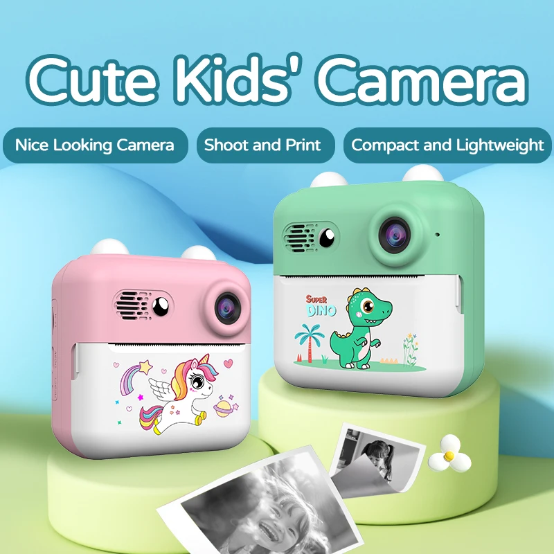 Câmera digital infantil para fotografia, impressão instantânea, foto 1080p, unicórnio, hd, gravador de vídeo, mini impressora térmica, presentes de aniversário