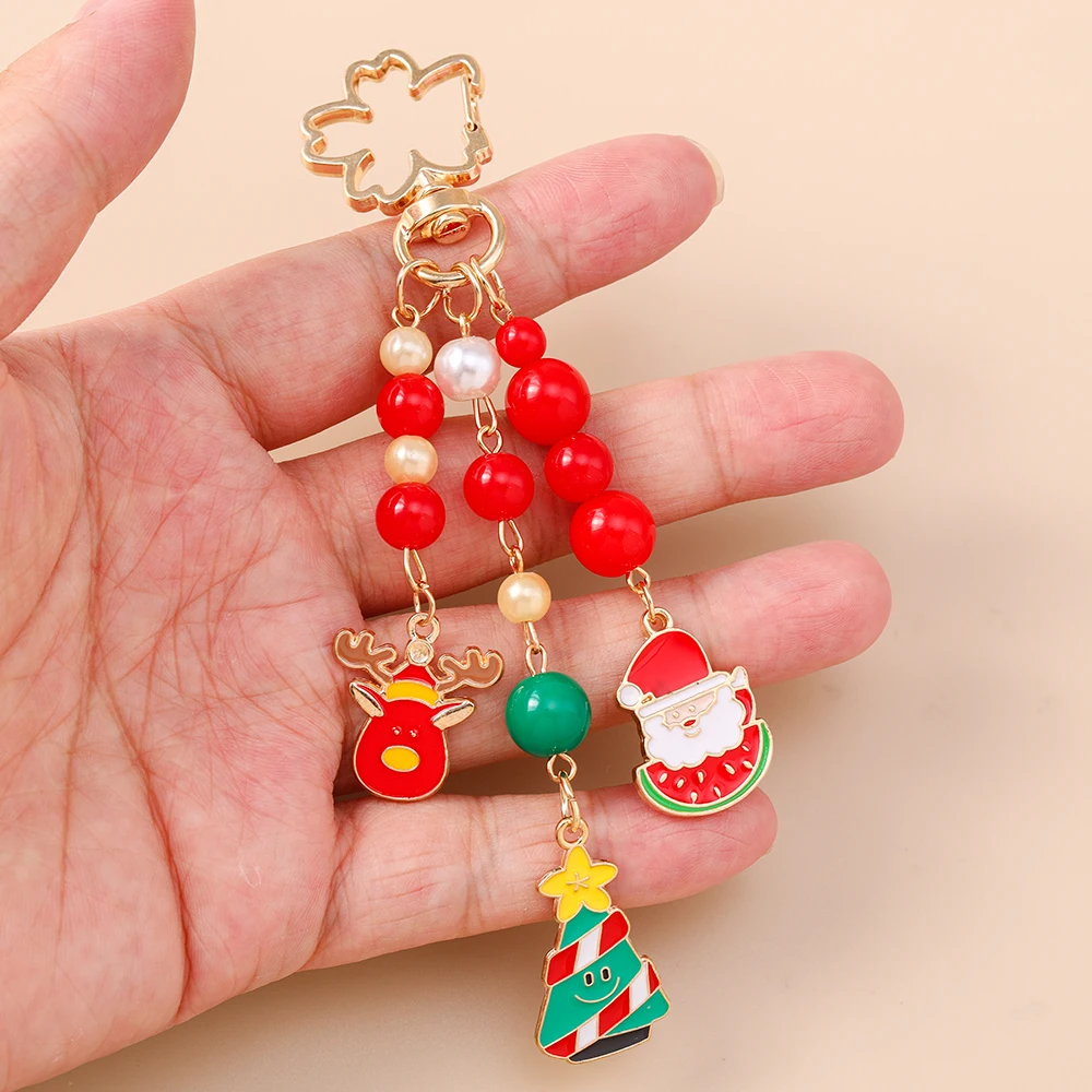 Aihua Niedlicher Y2K Weihnachts-Schlüsselanhänger mit Perlen, Weihnachtsbaum, Schneemann und Weihnachtsmann für Damen und Herren, Neujahrs-Schmuckgeschenke – Detail 4