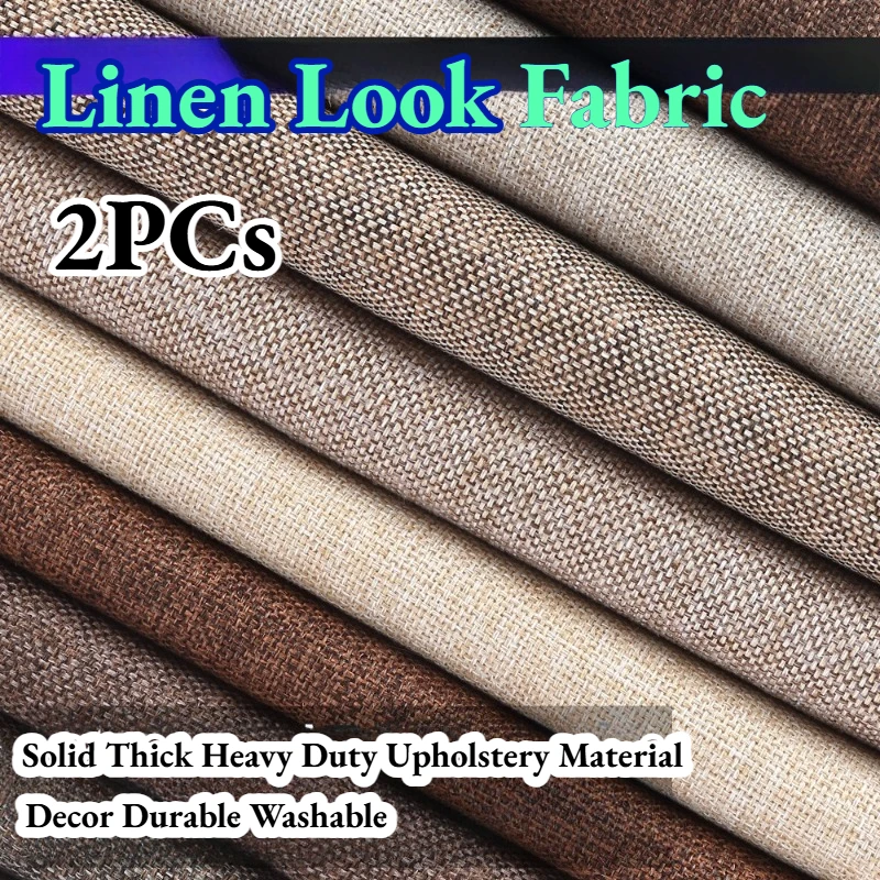 

Fabric Linen Look Thick Heavy Duty Solid Upholstery Material Versatile for Sofa Covers Living Room Decor Durable Washable 2Pcs