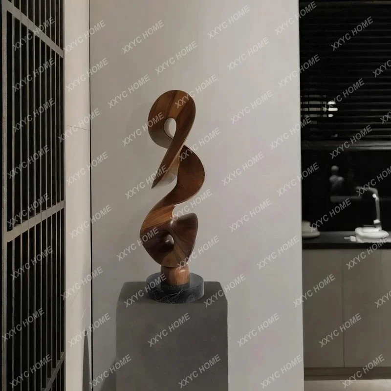 DD Abstract Solid Wood Sculpture Ornament Hotel Lobby Model Room Entrance Decorative Art