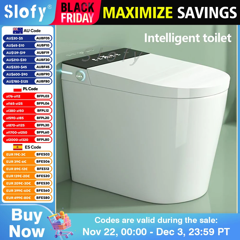 Short Multifunctionall Elongated Smart Toilet Built-in Bidet Water Tank No Water Pressure Limit LED Display Foot Sensing Toilet