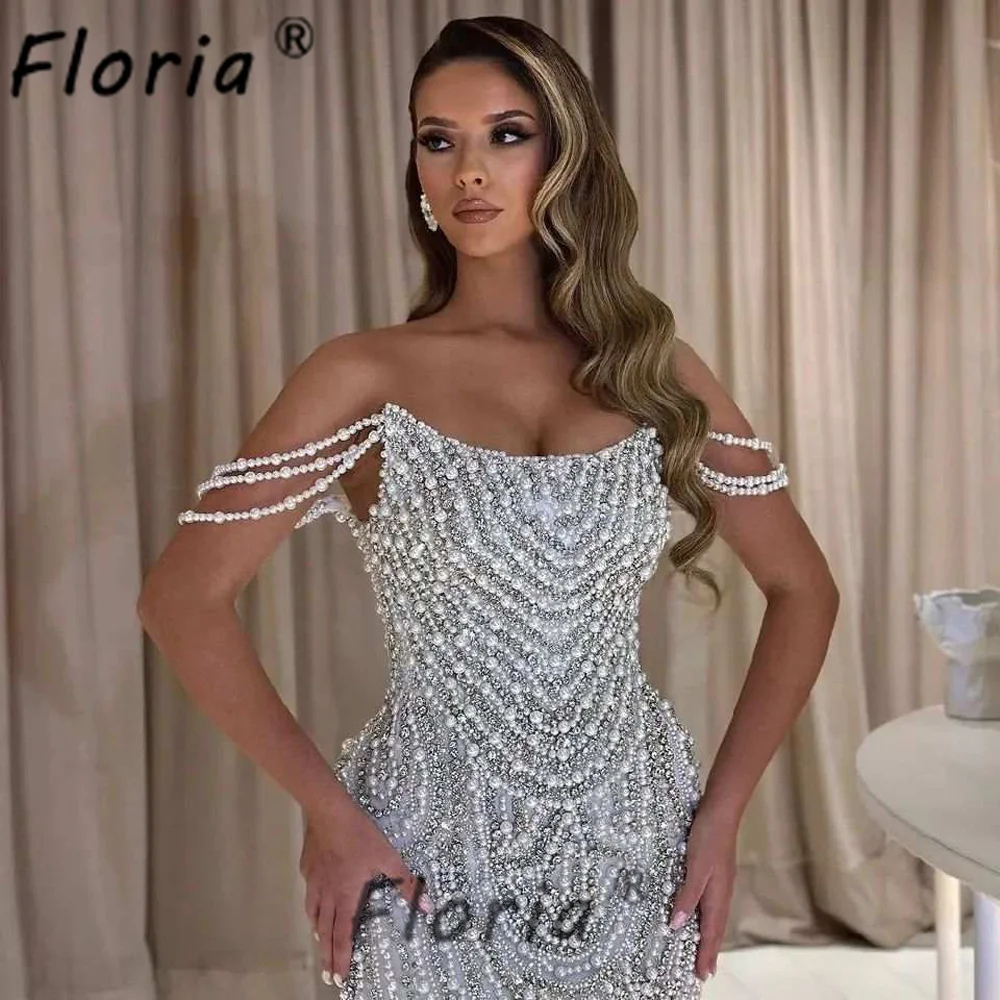 Elegant Full Pearls Beaded Mermaid Wedding Dresses Ivory Tassel Handmade Beading Brides Party Gown Robe de mariee Luxury Prom