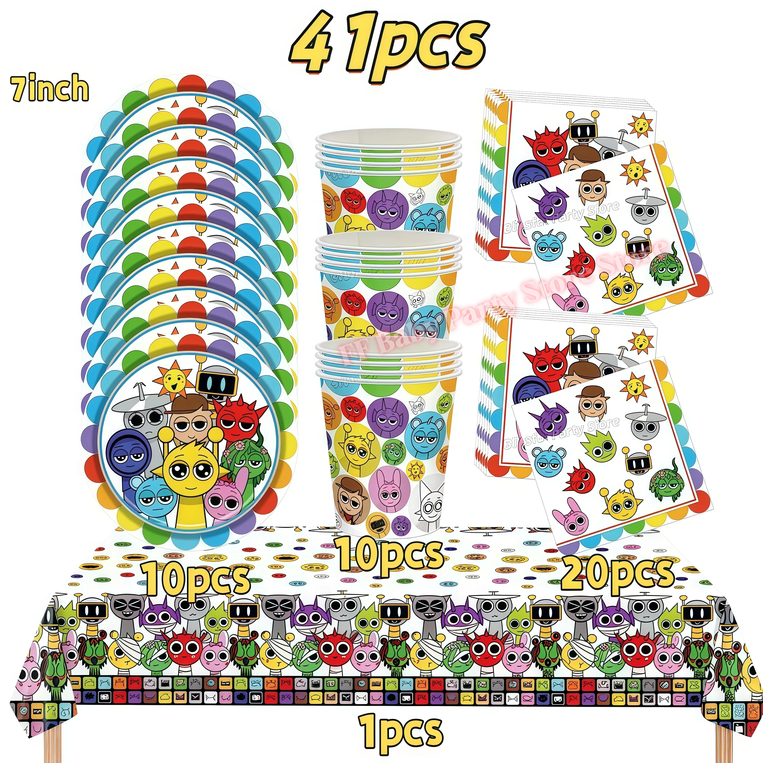 Sprunkis Geburtstagsparty-Dekorationsset Ballons Teller Becher Servietten für Jungen Mädchen Party-Geschenke Babyparty Kinder-Event-Zubehör – Detail 23