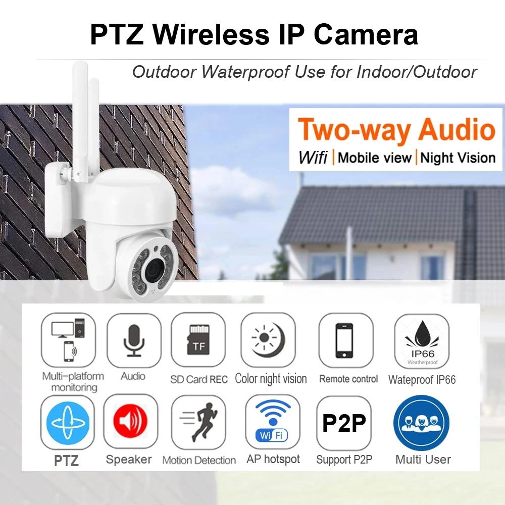 Icsee-cámara de vigilancia IP PTZ con WIFI, videovigilancia CCTV para exteriores, Audio, Zoom, a todo Color, inalámbrica, impermeable, seguimiento