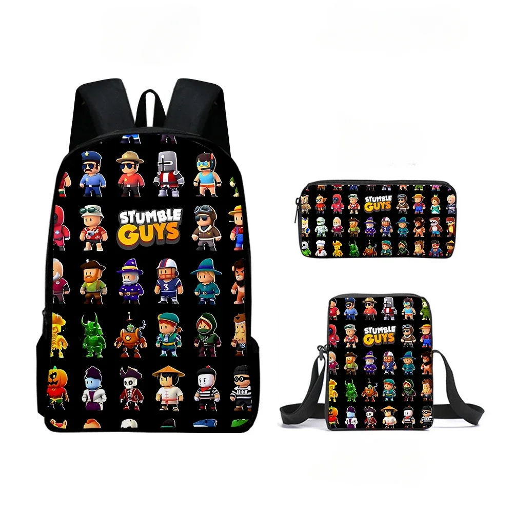 Gifts Stumble Guys Crash Party School Bag Kids Backpack Lunch Bag Pencil Bag Kawaii Cartoon  Mochila Children\'s Backpack