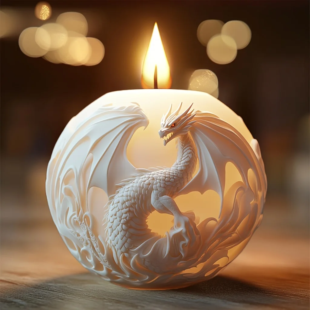 Fire breathing Dragon Relief Round Sphere Candle Silicone Mold Flying Dragon Wing Dragon Relief Sphere Resin Gypsum Molds view 2