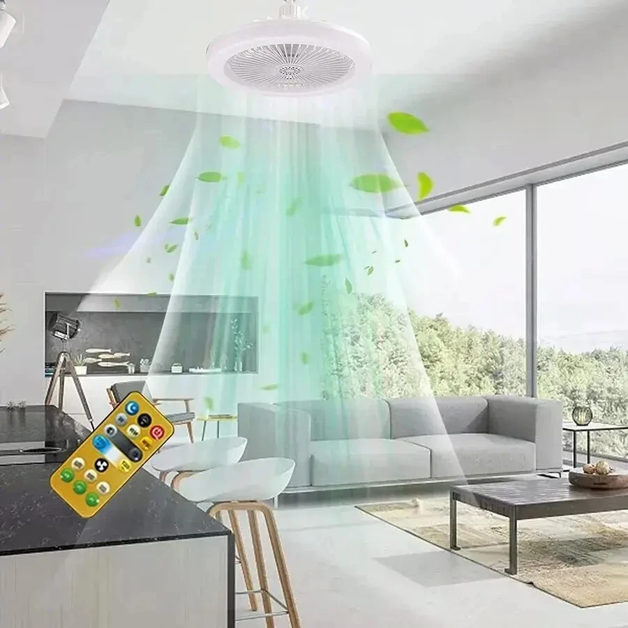 Fan & Light 2-in-1 Dimmable AC85-265V LED Fan Ceiling Light 3 Speed Modes E27 LED Light Remote Control for Living Room Bedroom