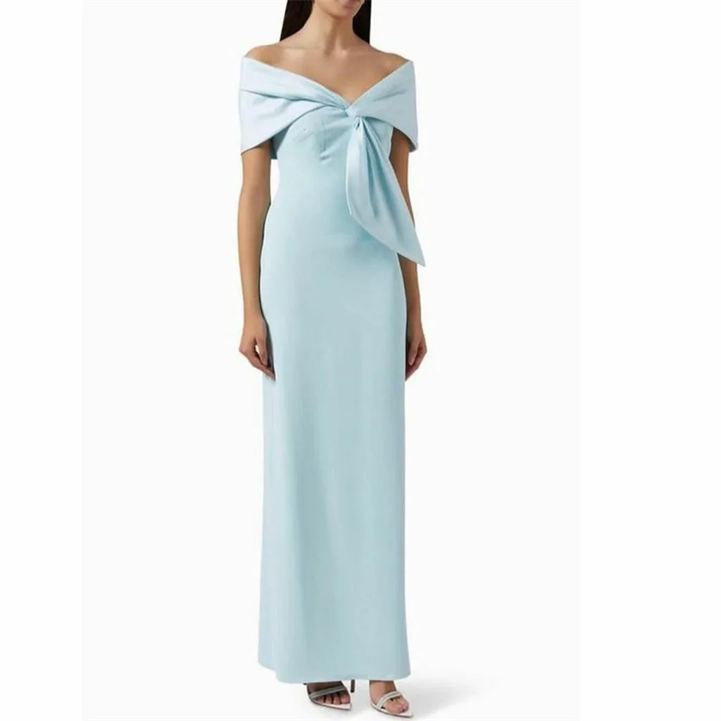 Robe de Soirée Longue en Crêpe Bleue Personnalisée pour Femme, avec Fente, Plis de Sirène, Longueur de Rinçage