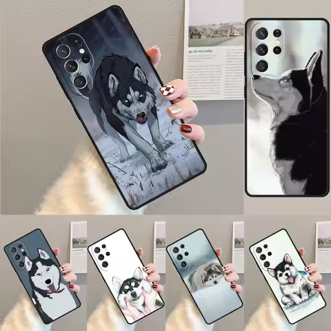 Cover For Samsung Galaxy S24 S25 Ultra S21 S22 Note 10 20 lite Plus FE S23 Animal Dog Husky Phone case Coque