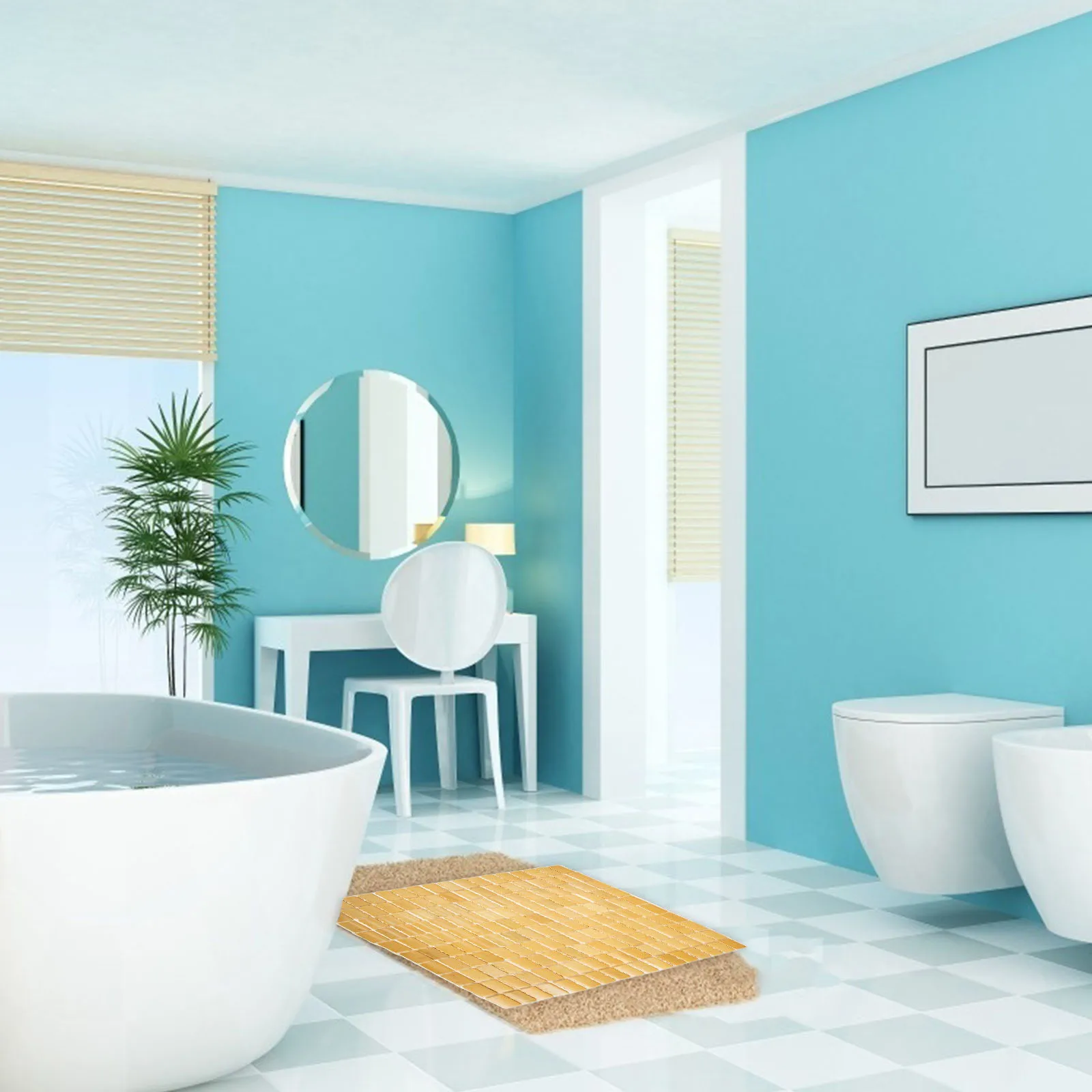 

Bathroom Floor Mat Bamboo Non slip Woven Door Entry Doormat Area Rugs Anti skid Patch Back Safety Home Living Bedroom Playroom