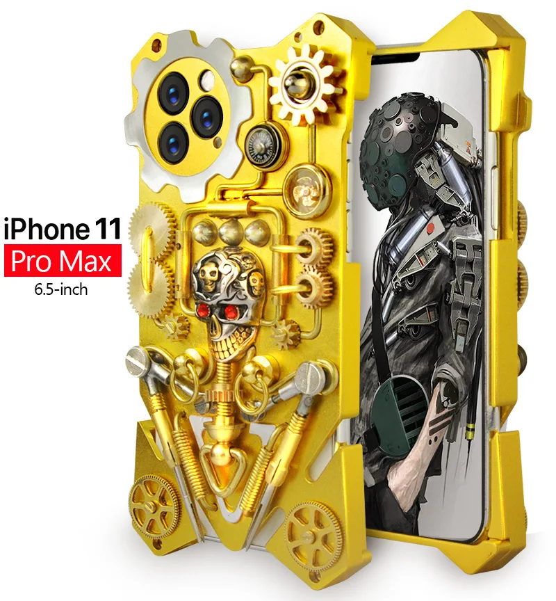 

Gothic Skull Gear Rotation Case For Iphone 14 13 12 11 Pro Xs Max Mini 8 7 Plus X Xr Cover Iron Man Metal Protective Shell Skin