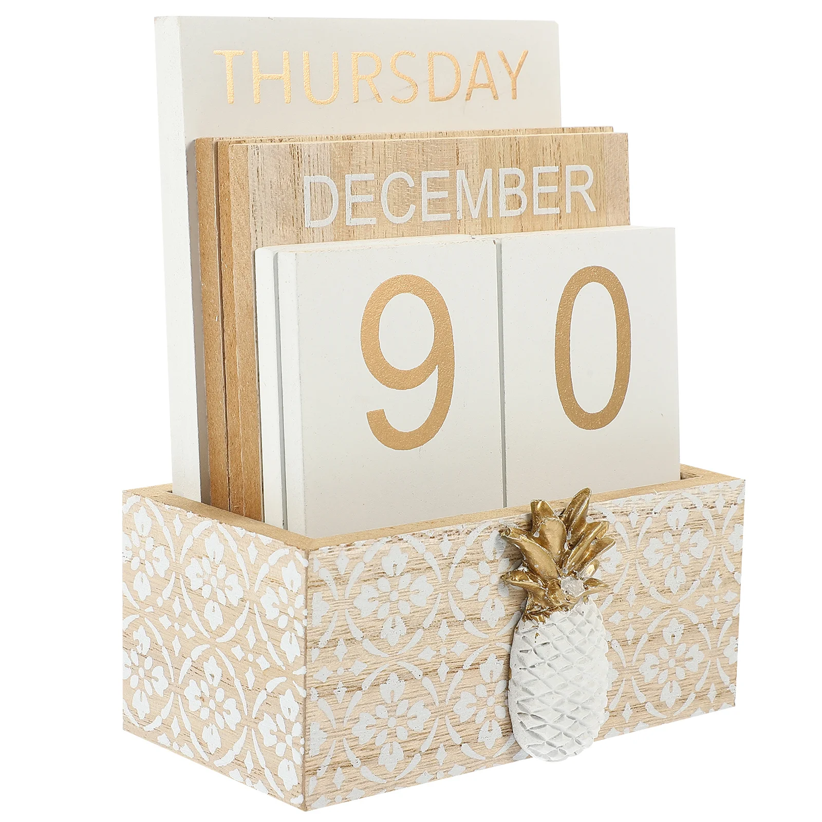 Calendario de bloques de madera de escritorio perpetuo, diseño rústico, uso redondo del año para decoración de mesa de oficina en casa, bloque de calendario de madera