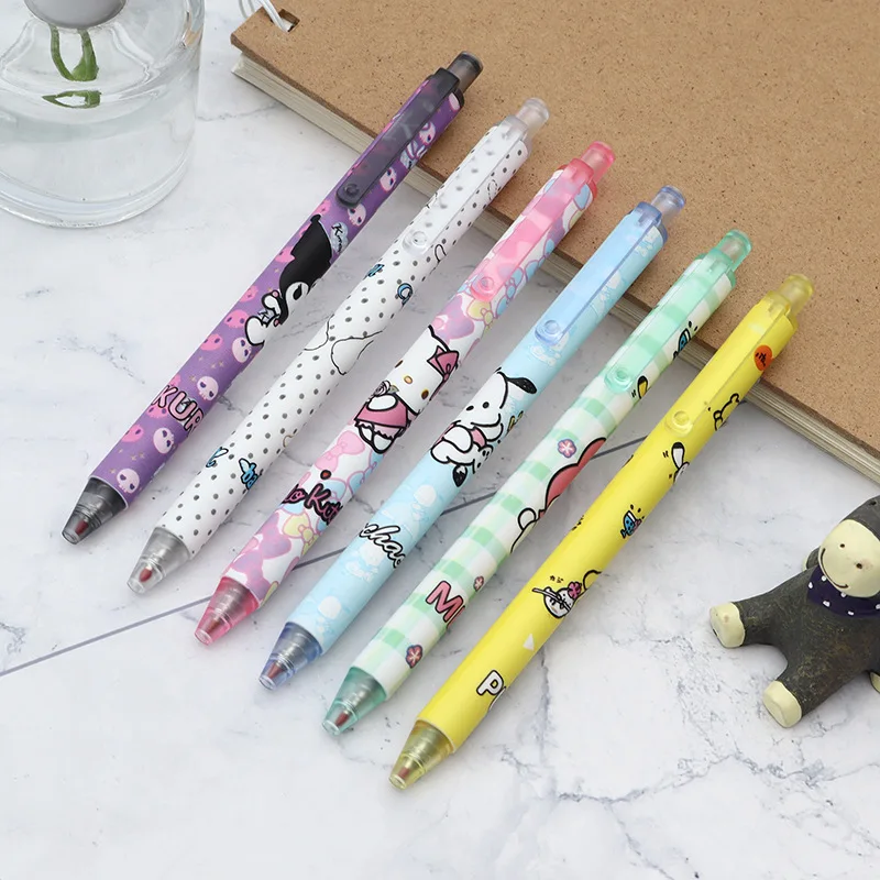 

6pcs Kawaii Sanrio Hellokitty Kuromi Mymelody Pachacco New Ins Press Bullet Gel Pen Student High-value Gel Pen 0.5 Black Pen