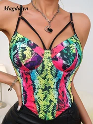 Magdalyn kobiety nadruk węża Camisole Sexy Vintage Fashion Party Y2K smukłe Tank topy Streetwear boho Bodycon nieregularne Camis