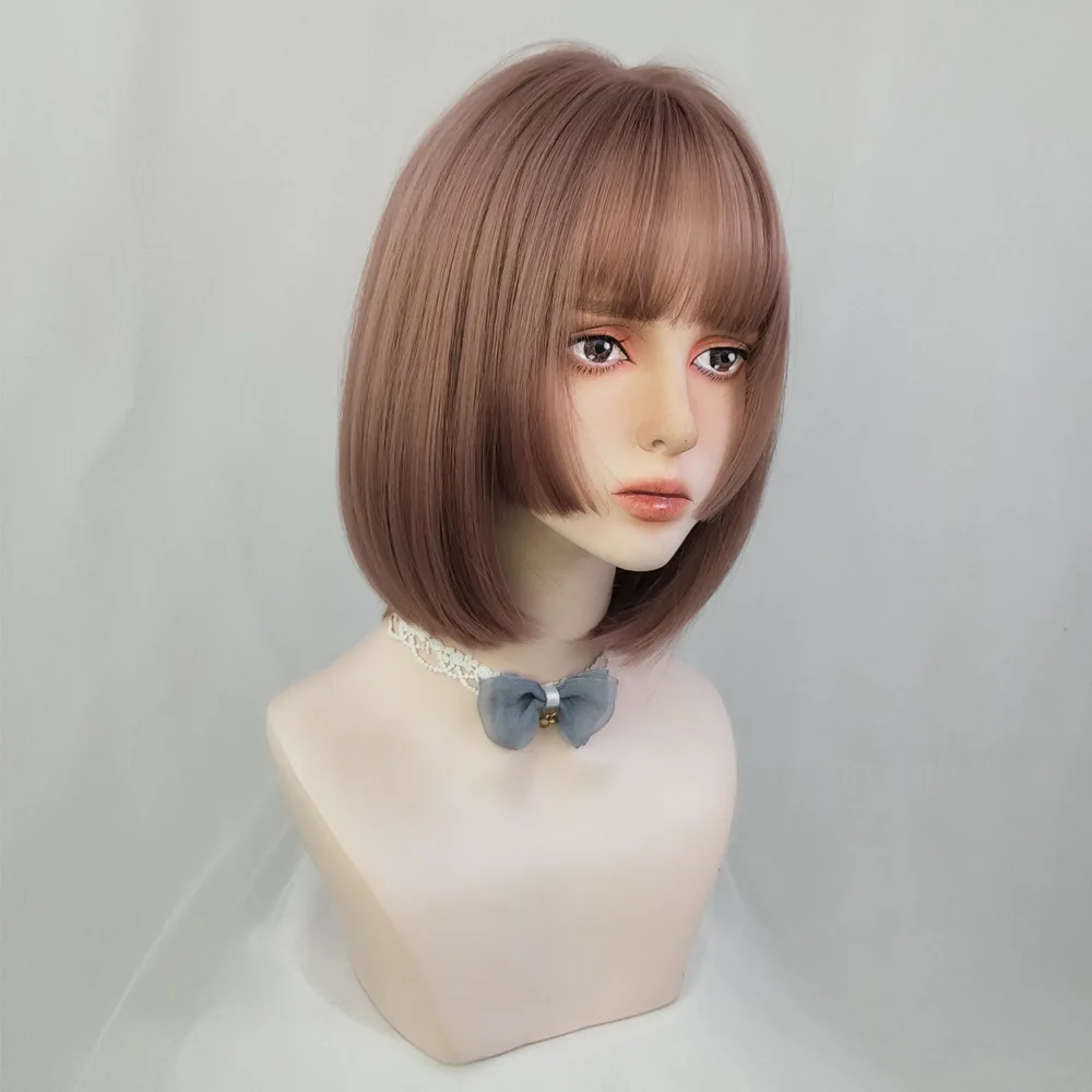 باروكة من الألياف الكيميائية برأس بوبو الملون، أغطية رأس كاملة من شعر بوبو الطبيعي مقطوعة للأميرة #2