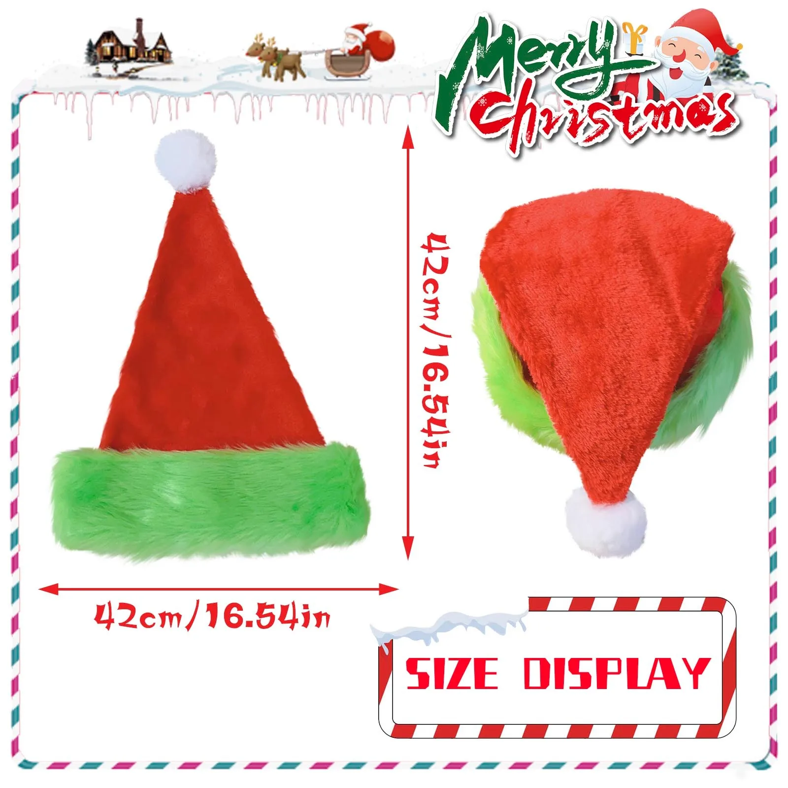 2024 Green Fur-Edged Christmas Hat For Adults And Children Red Creative Christmas Hat Christmas Ornaments