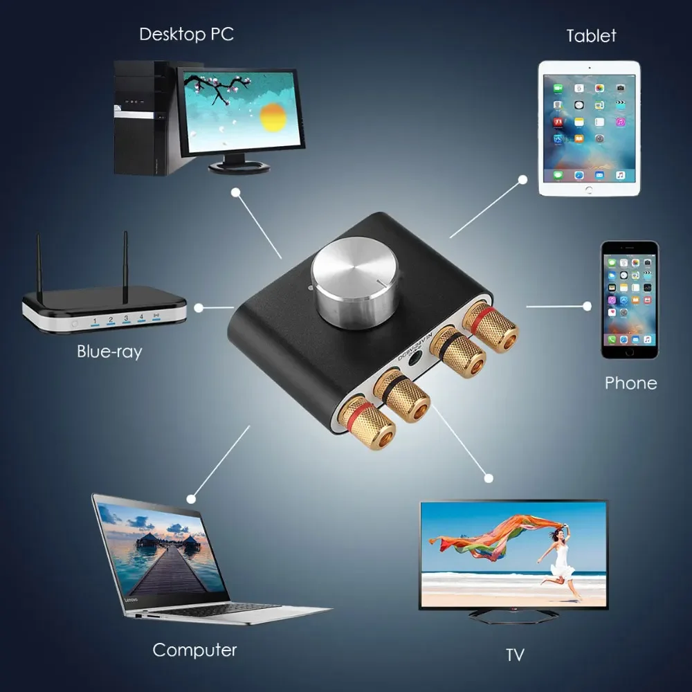 Woopker Digitaler Audioverstärker HiFi-Soundverstärker TPA3116 Empfänger Bluetooth 5.0 Auto Mini Heimkino-Soundsystem 50W*2