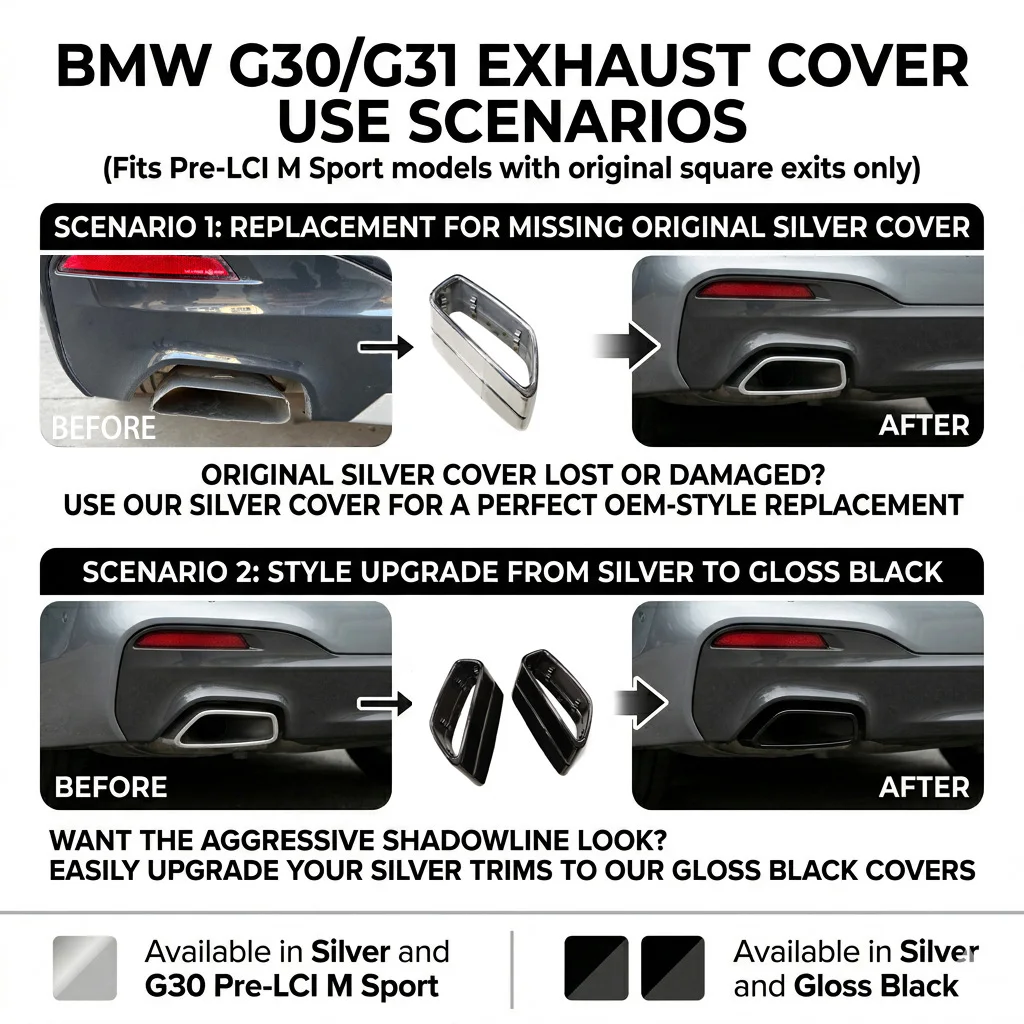 Square Exhaust Tip Cover Trim Stainless Steel for BMW G30 G31 530i 520i 530d 520d 2018-2021 Rear Muffler Tailpipe Frame (1 Pair) view 3