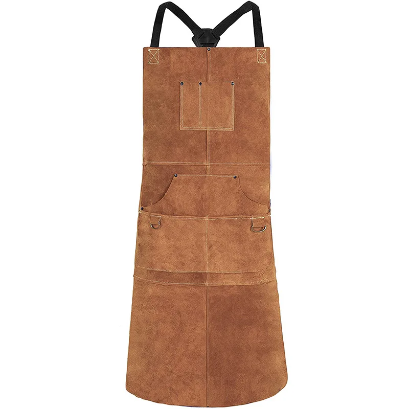 Leather Welding Apron Heat Flame-Resistant Heavy Duty Work Forge Apron with 6 Pockets 42Inch Large