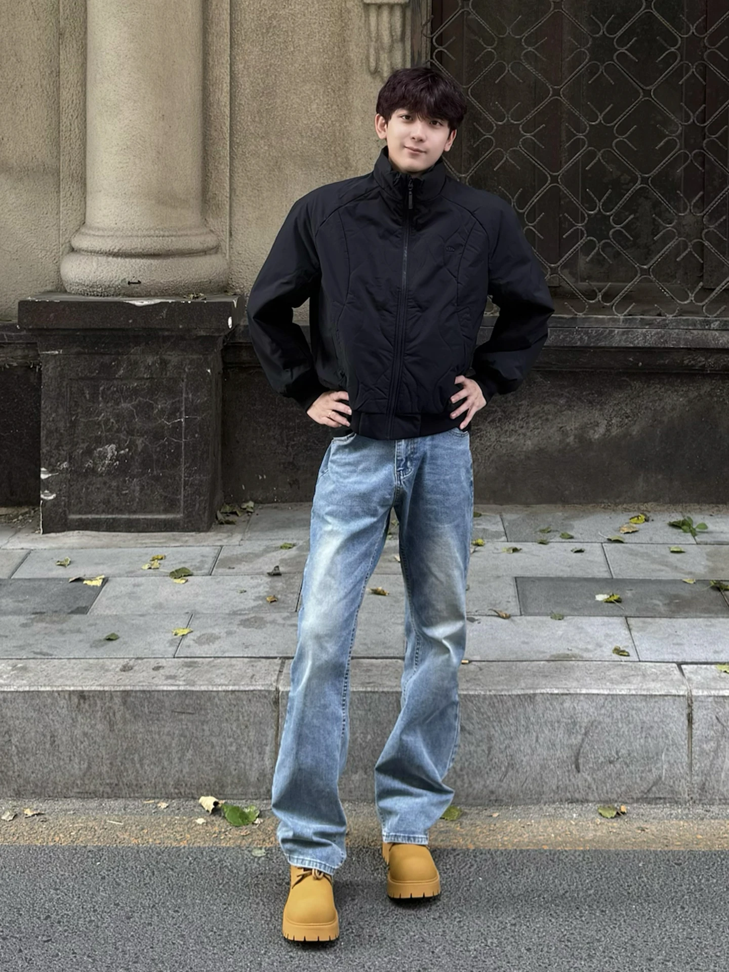 

Cleanfit Light Blue Men's High Waist Slim Fit Jeans Knife Straight Leg Micro Flared Pants Autumn Casual Youth Jeans